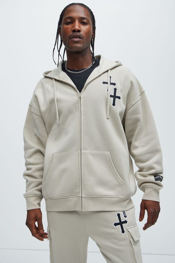 Crosses Zip Up Hoodie - Sand