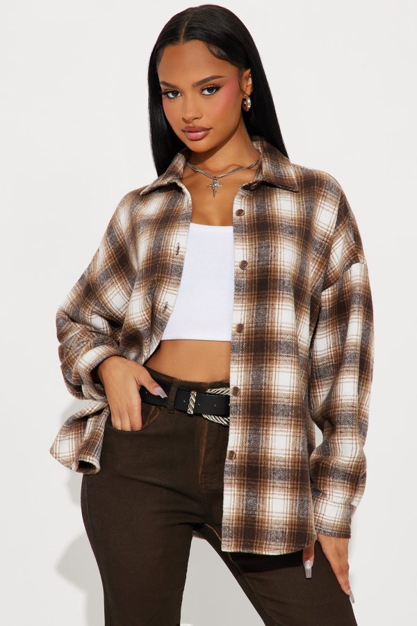 Good Life Fringe Plaid Shirt - Brown/combo