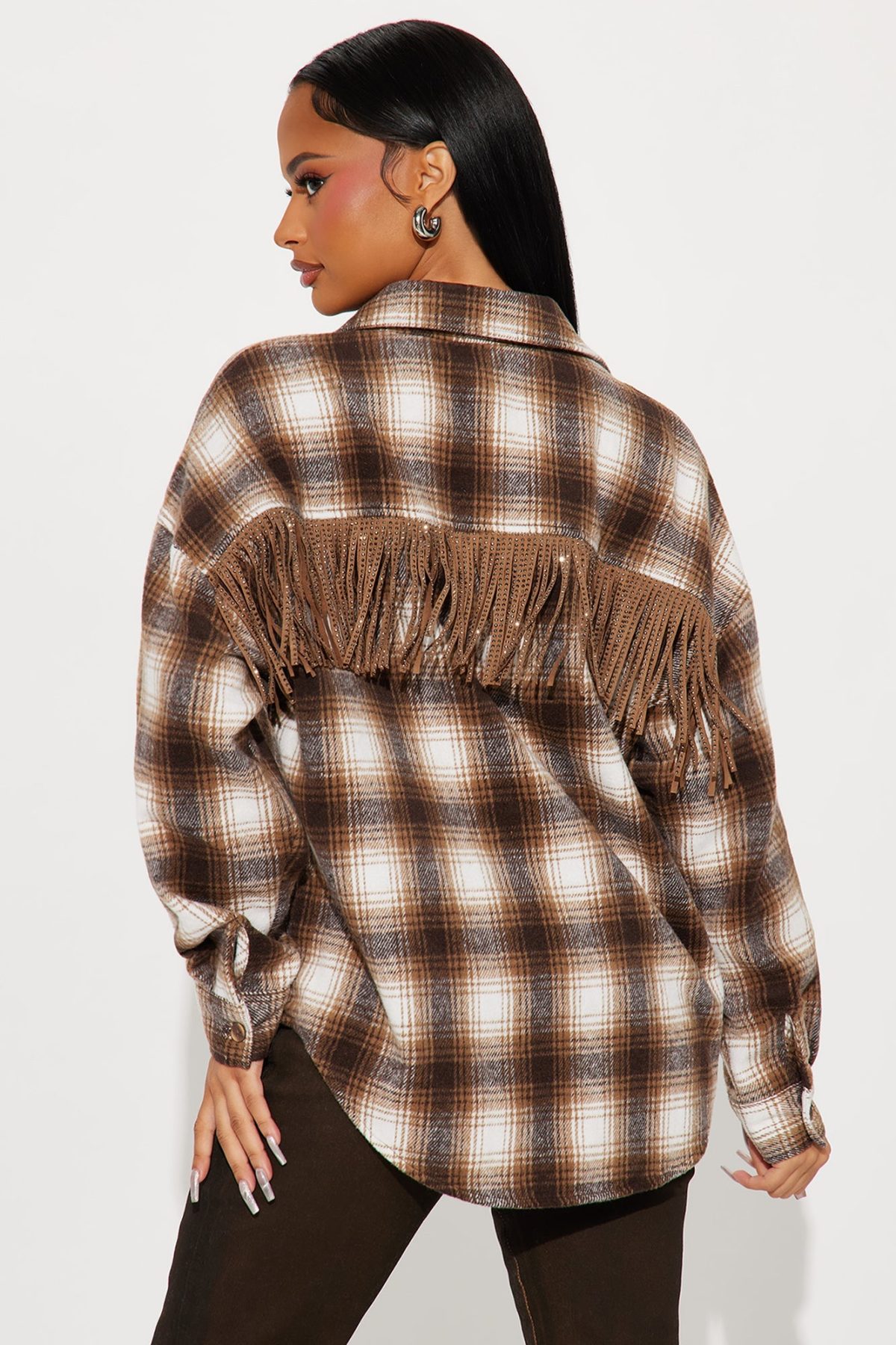 Good Life Fringe Plaid Shirt - Brown/combo