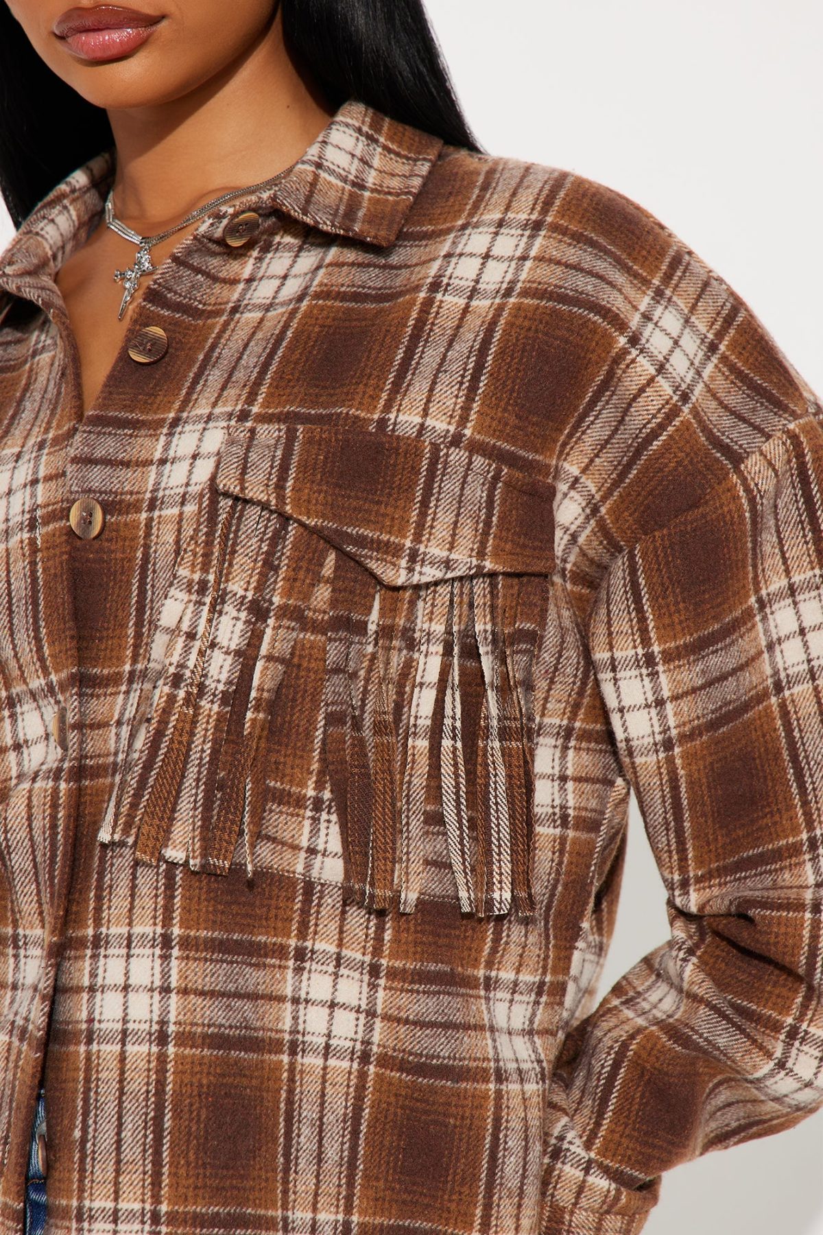 Shania Fringe Plaid Shirt - Brown/combo