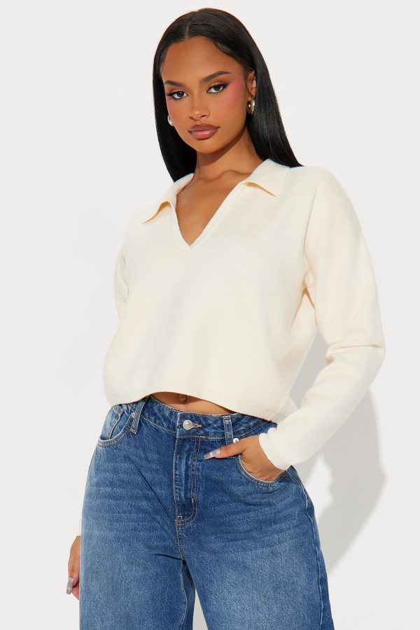 Maya Cropped Polo Sweater - Cream