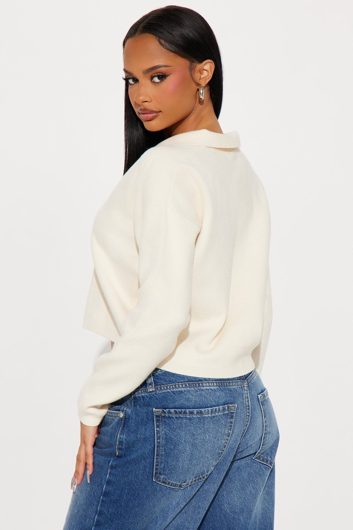 Maya Cropped Polo Sweater - Cream