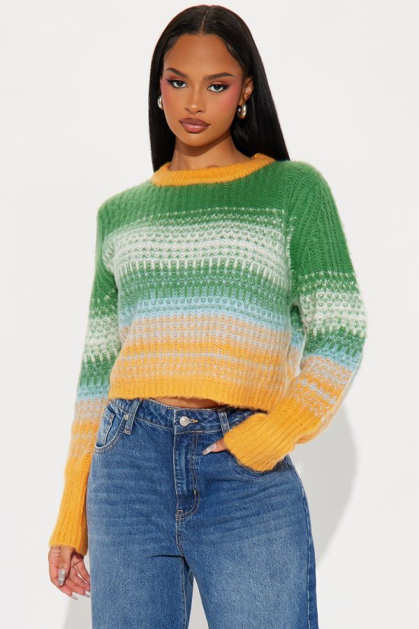 Take It Easy Cropped Sweater - Green/combo