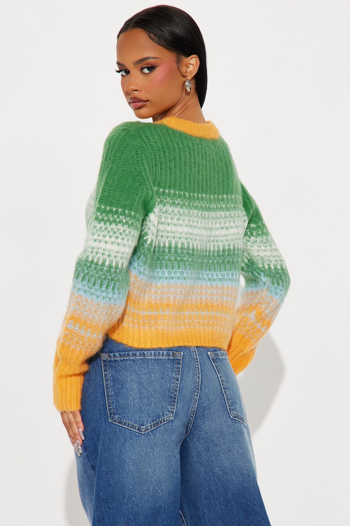 Take It Easy Cropped Sweater - Green/combo