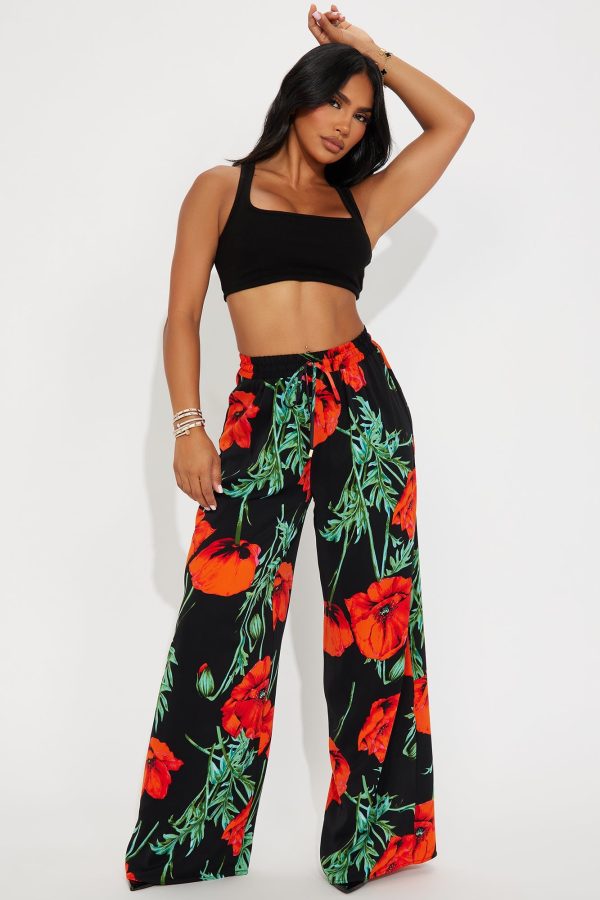 Petal Please Satin Pant - Red/combo