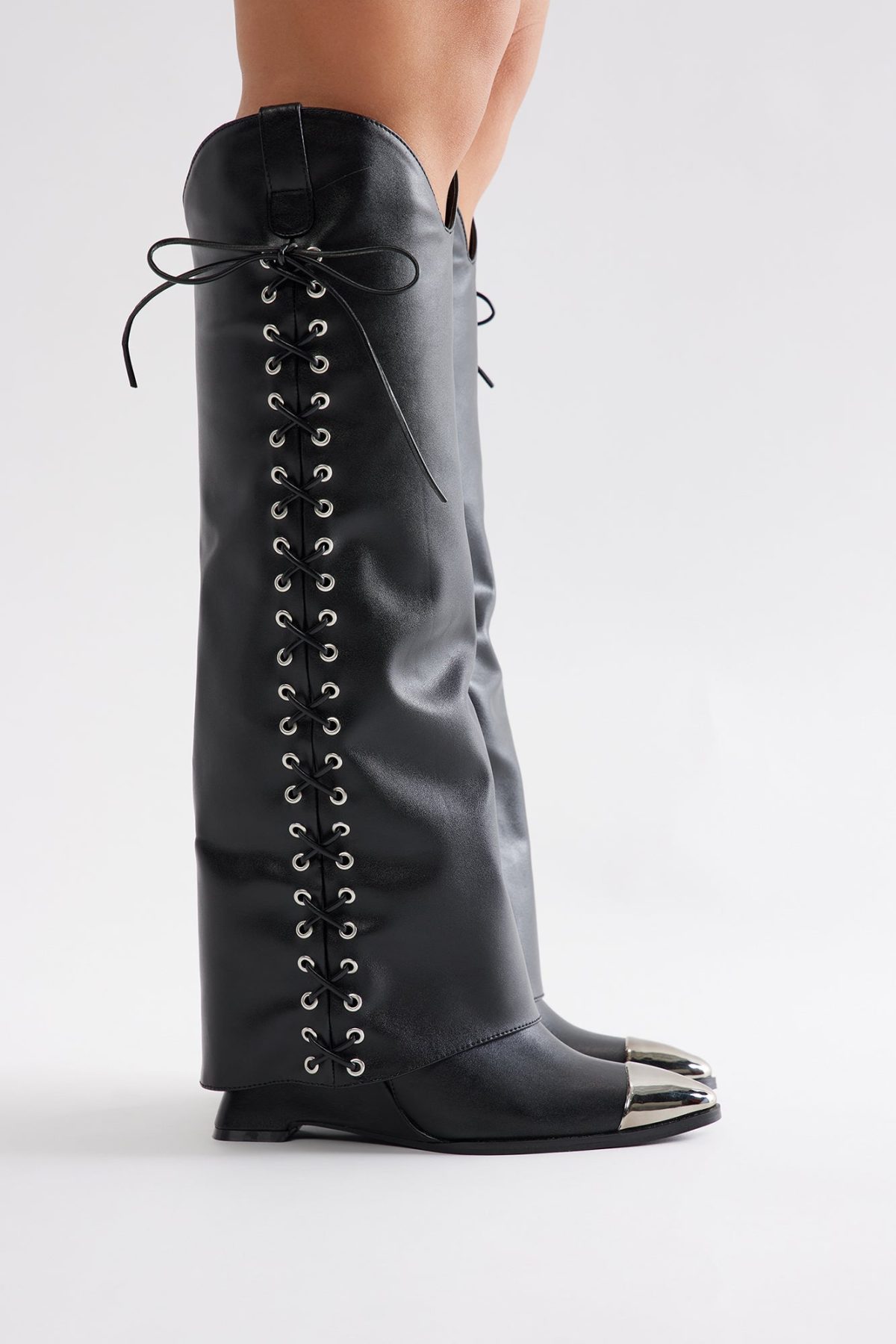 Emberly Overlay Knee High Boots - Black