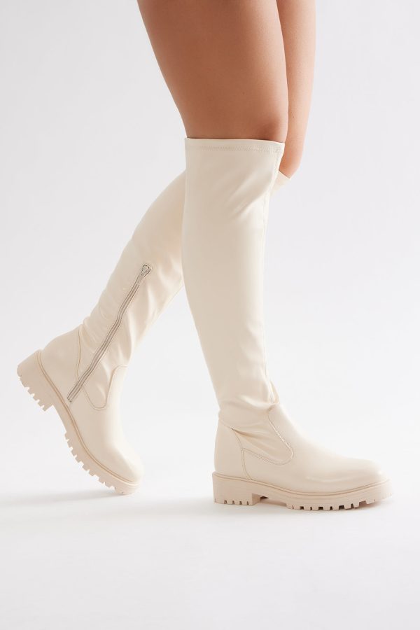 Edina Knee High Boots - Beige