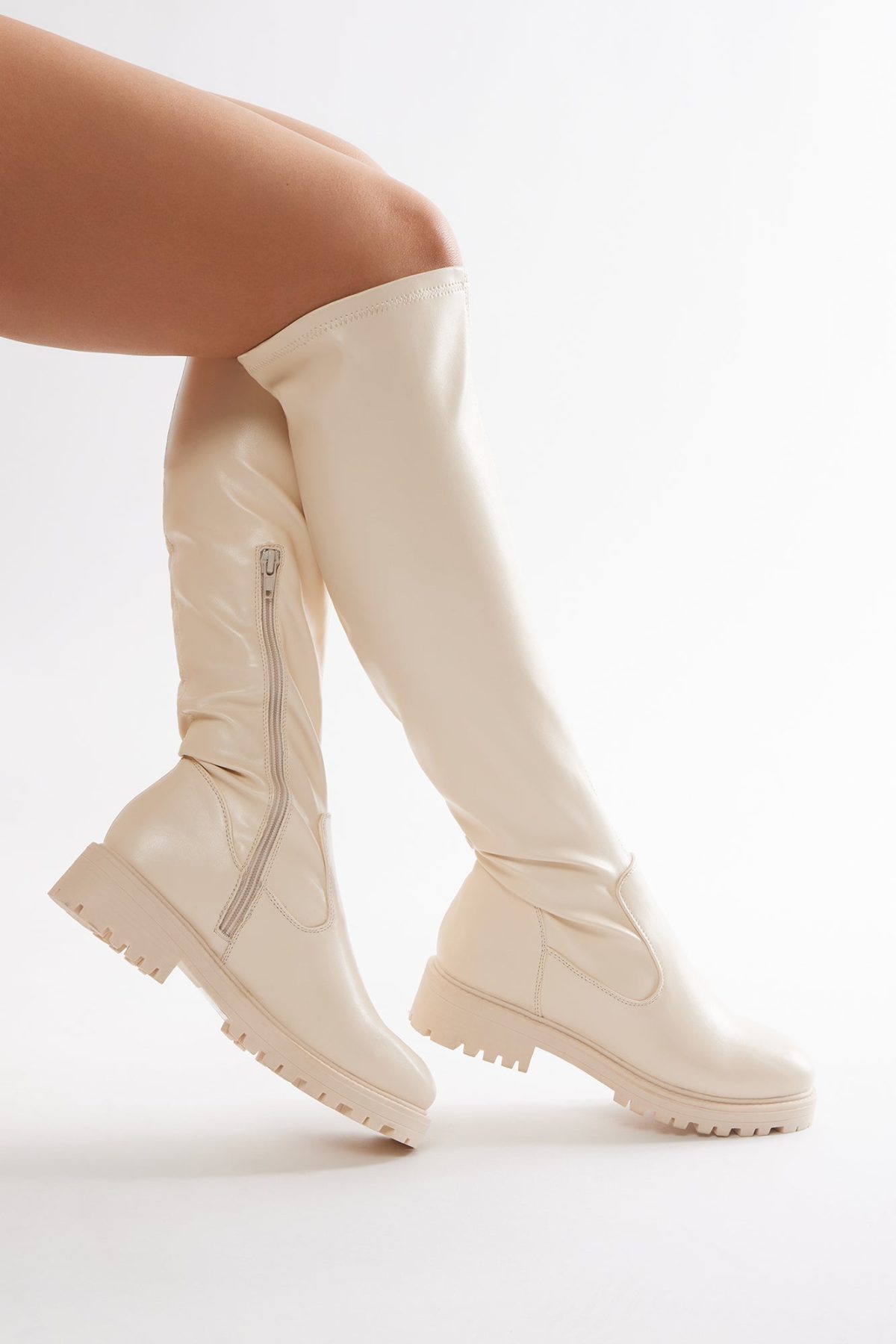 Edina Knee High Boots - Beige