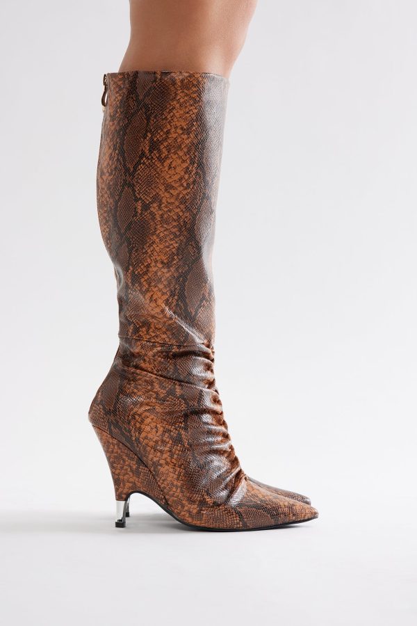 Nadia Knee High Boots - Brown Combo