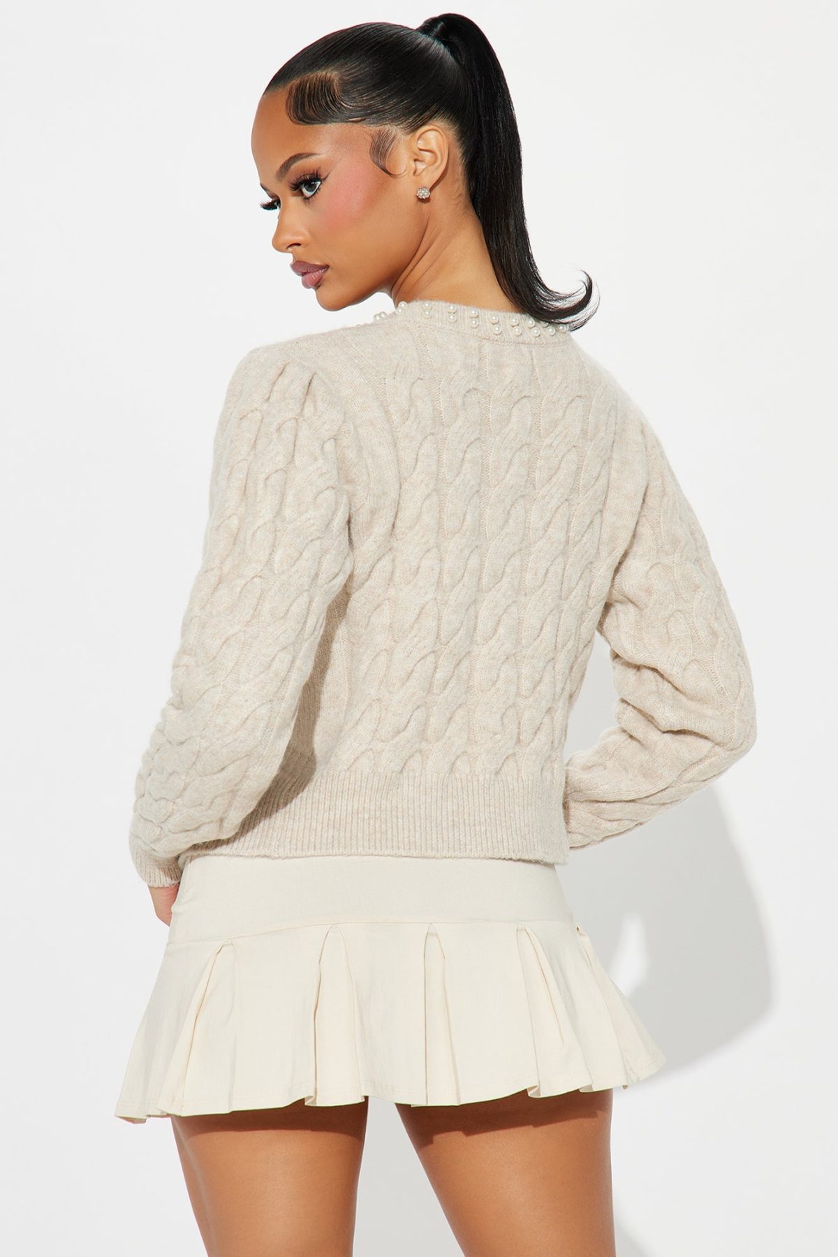 A Girl And Her Pearls Cardigan - Beige