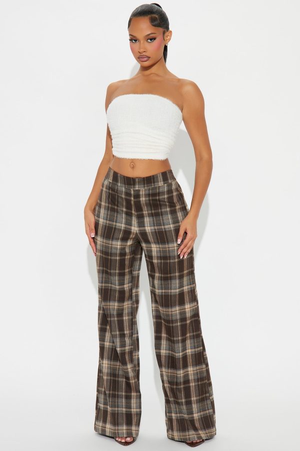 Tammy Plaid High Rise Trouser - Brown/combo