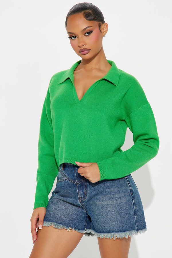 Maya Cropped Polo Sweater - Kelly Green