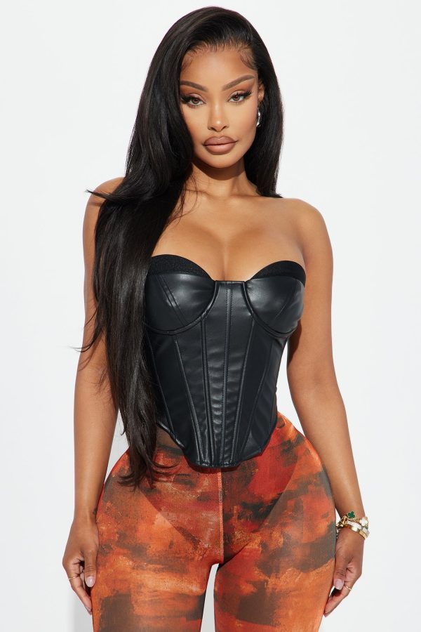 Sonya Faux Leather Corset Top - Black