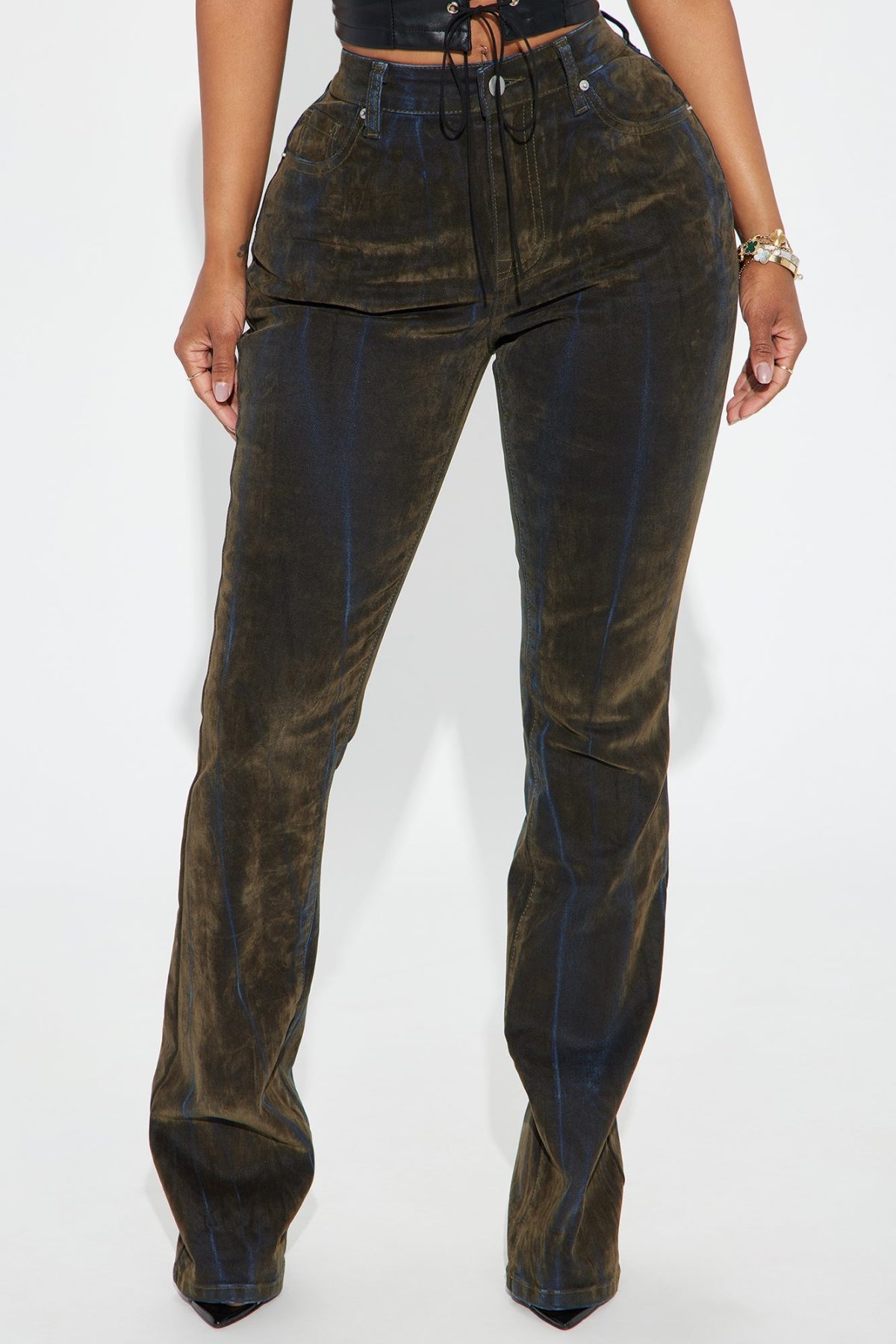 No Interruptions Velvet Bootcut Jeans - Olive