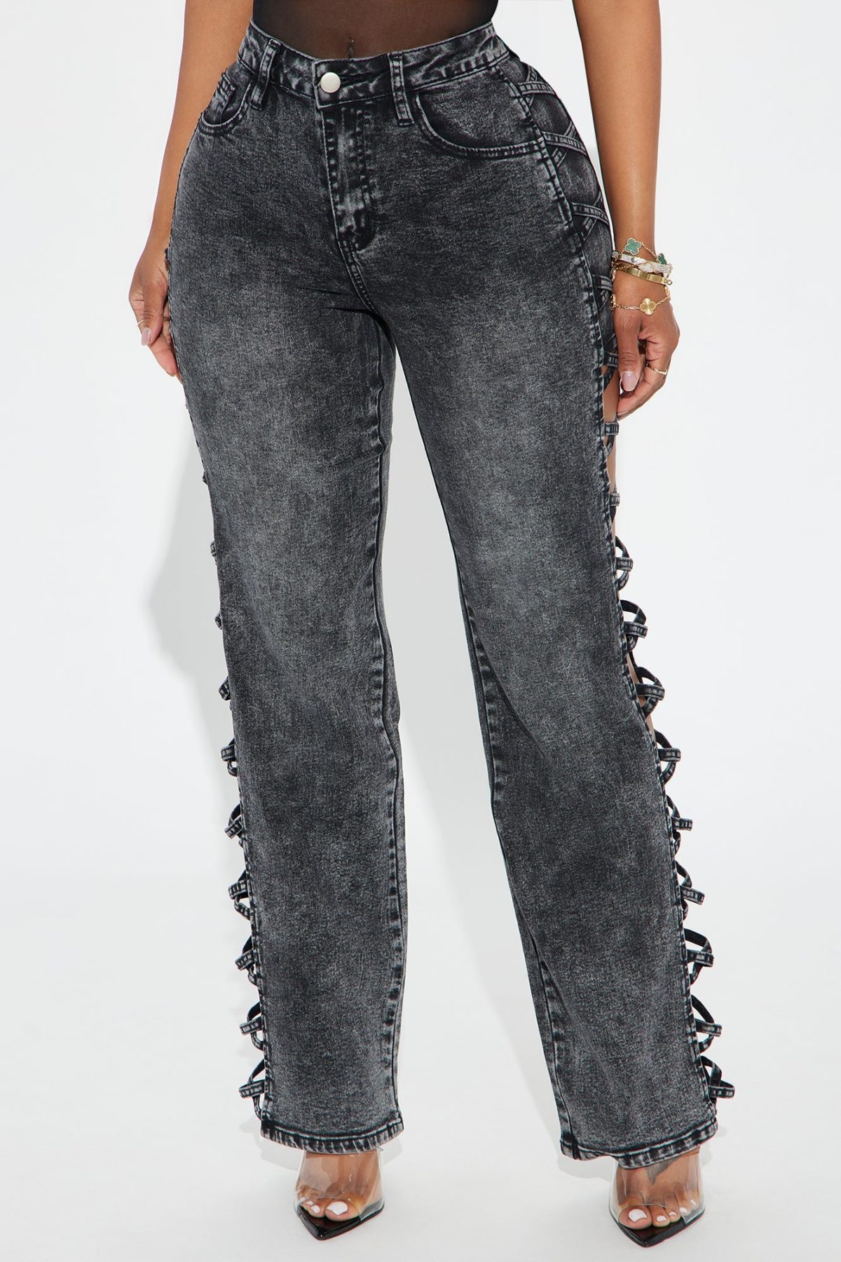 Caught His Attention Stretch Straight Leg Jeans - Black Wash