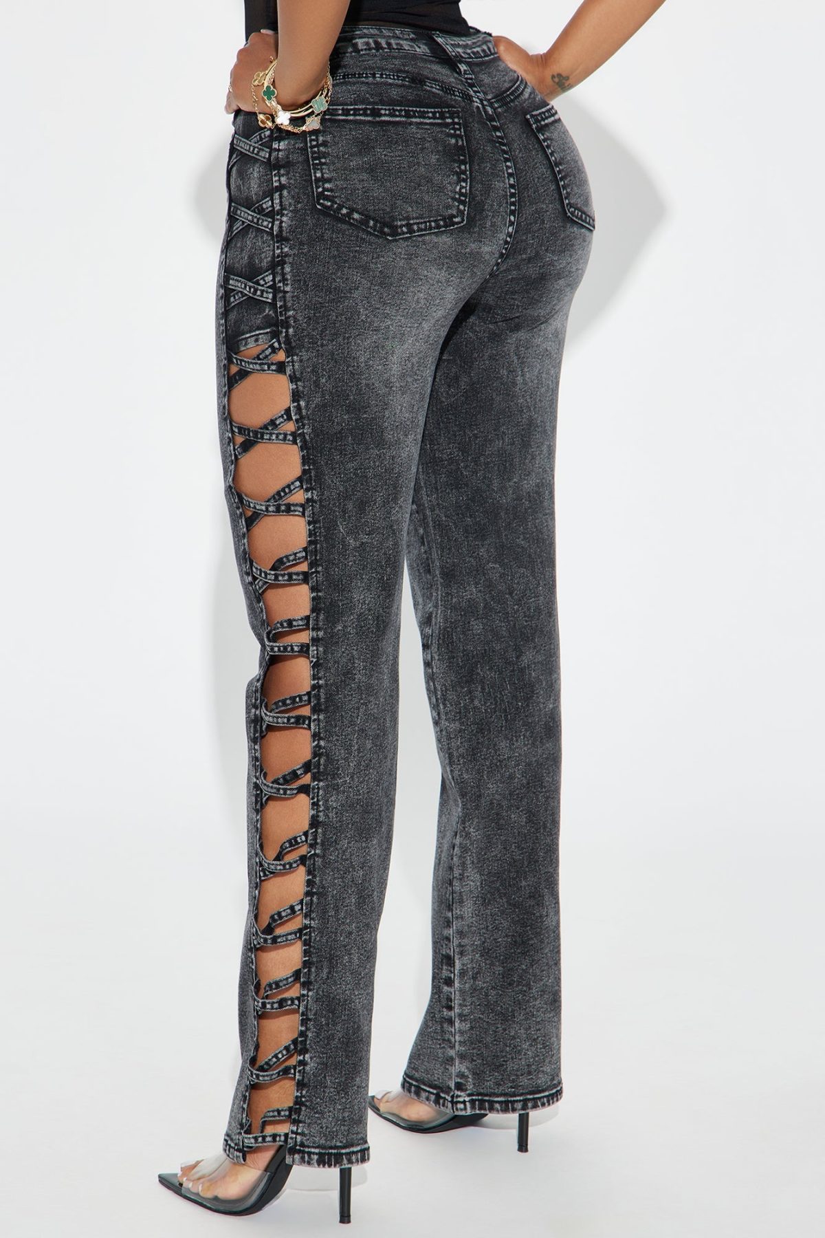 Caught His Attention Stretch Straight Leg Jeans - Black Wash