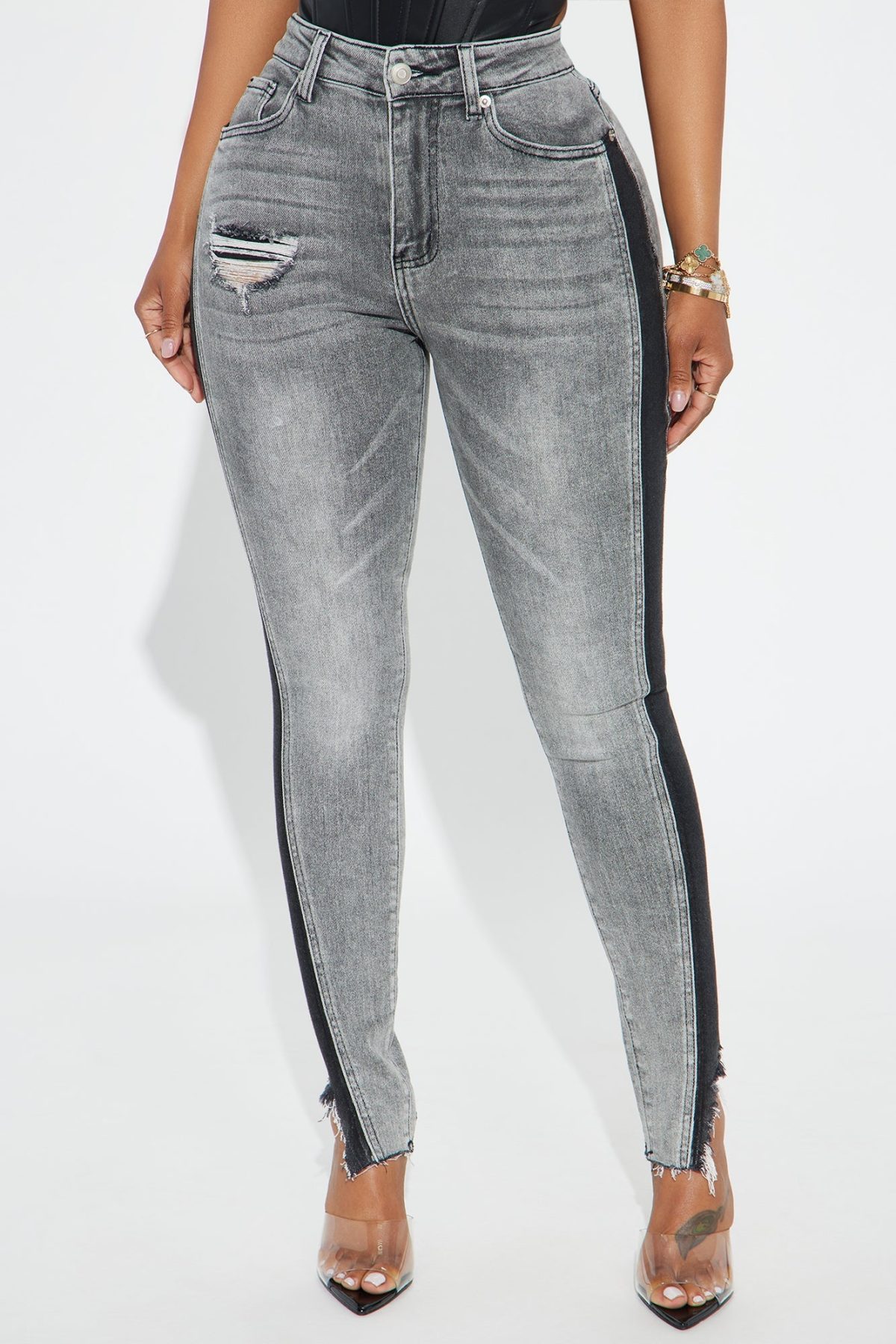 Davine Two Tone Stretch Skinny Jeans - Grey