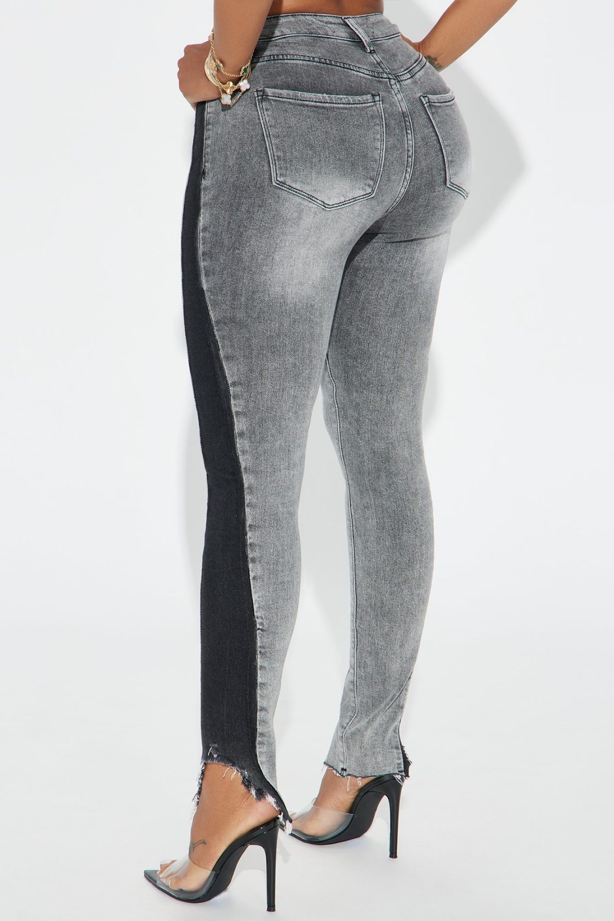 Davine Two Tone Stretch Skinny Jeans - Grey