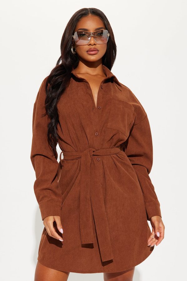 Lee Corduroy Mini Shirt Dress - Cognac