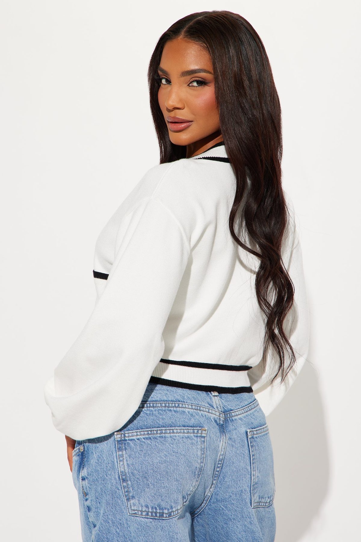 Match Point Cropped Cardigan - White/combo