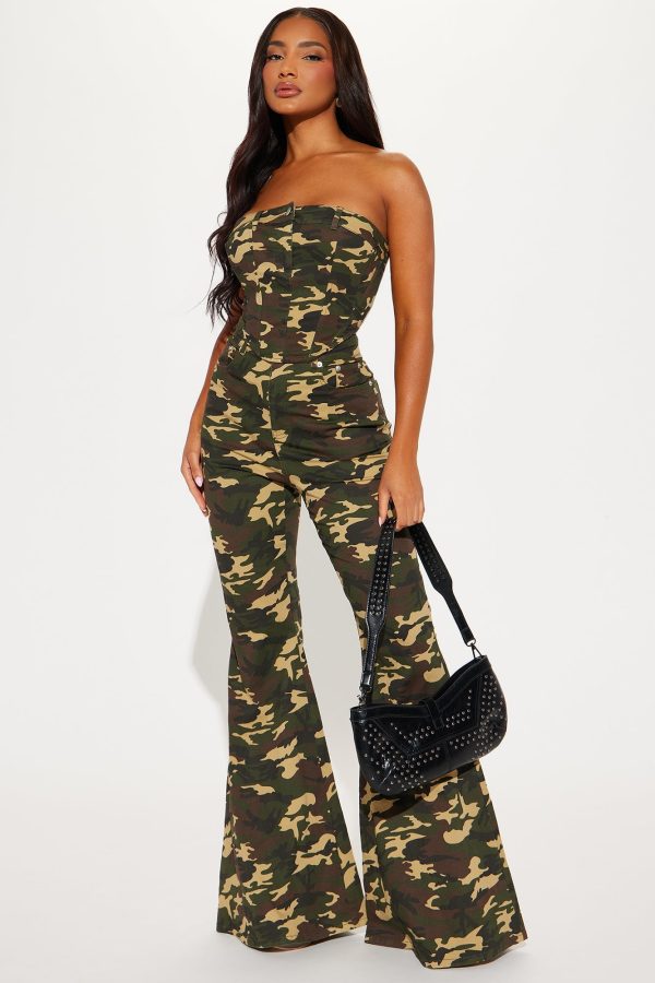 Camo Babe Flare Leg Pant Set - Olive/combo