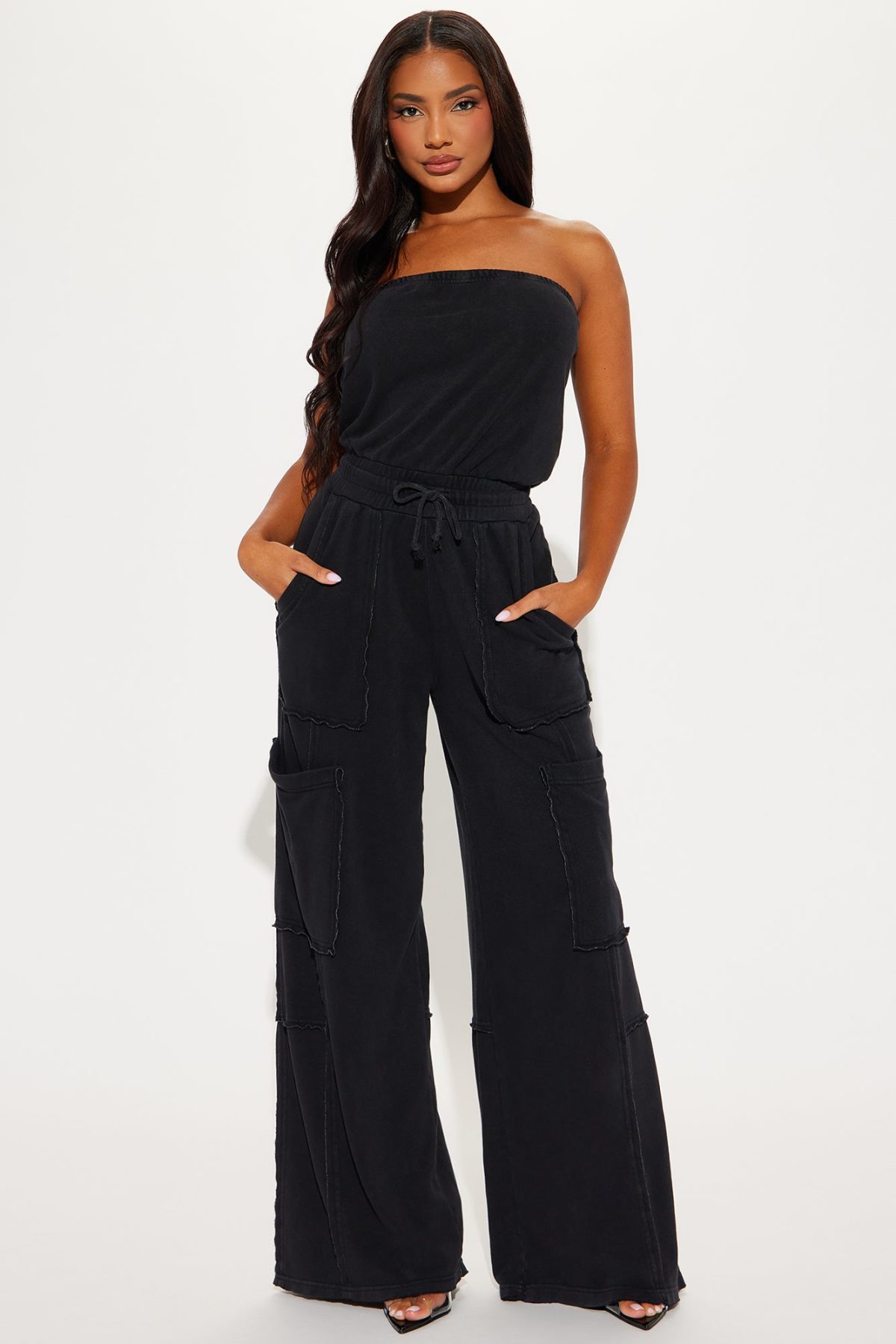 Lounge Around Washed Jumpsuit - Black