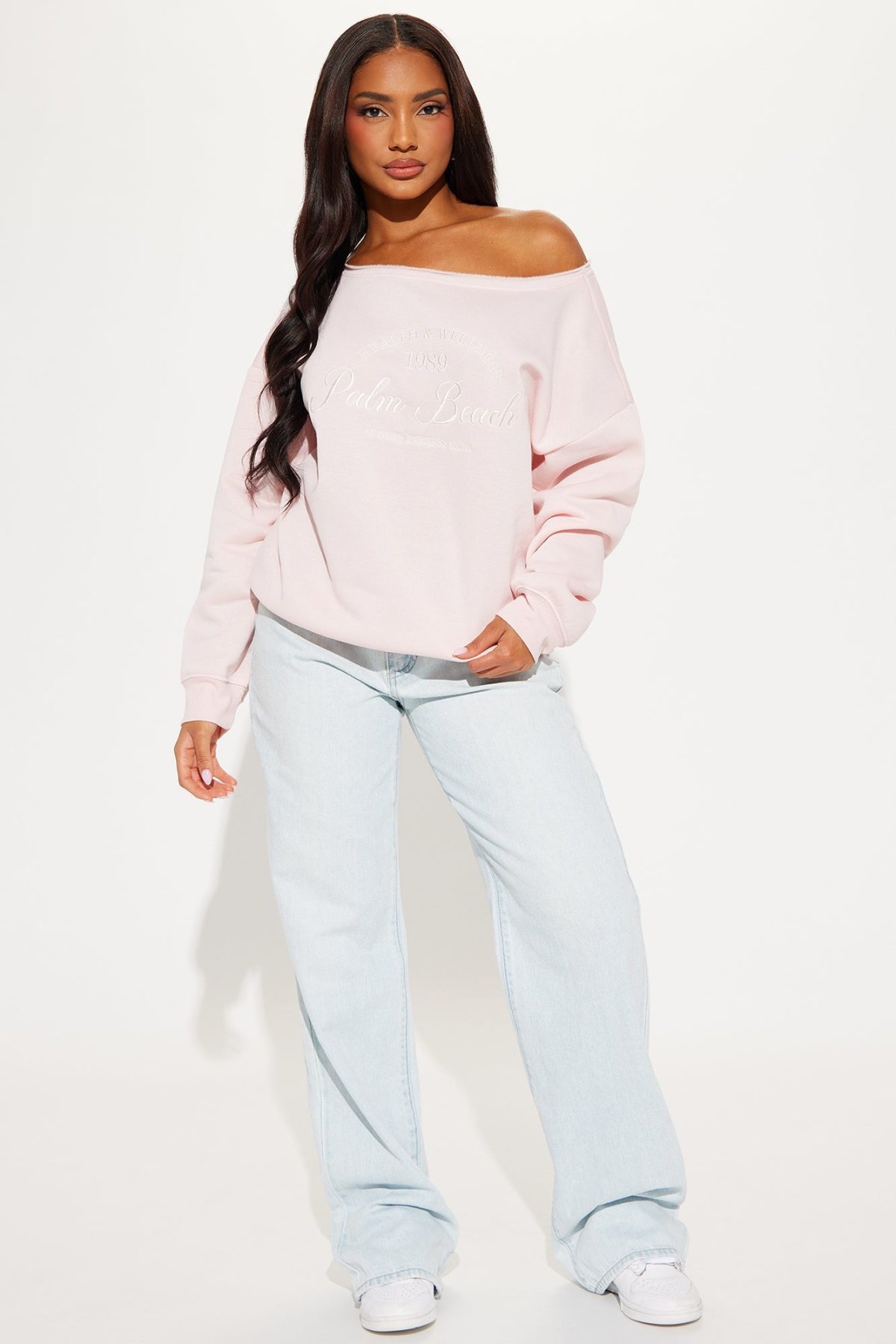 Cali Off Shoulder Sweatshirt - Pink