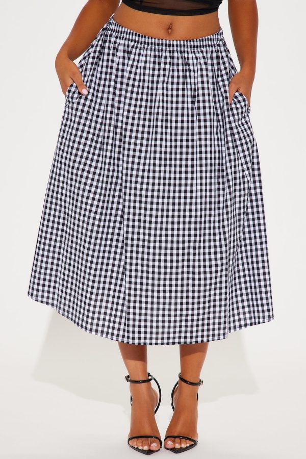 Matilda Gingham Midi Skirt - Black/White