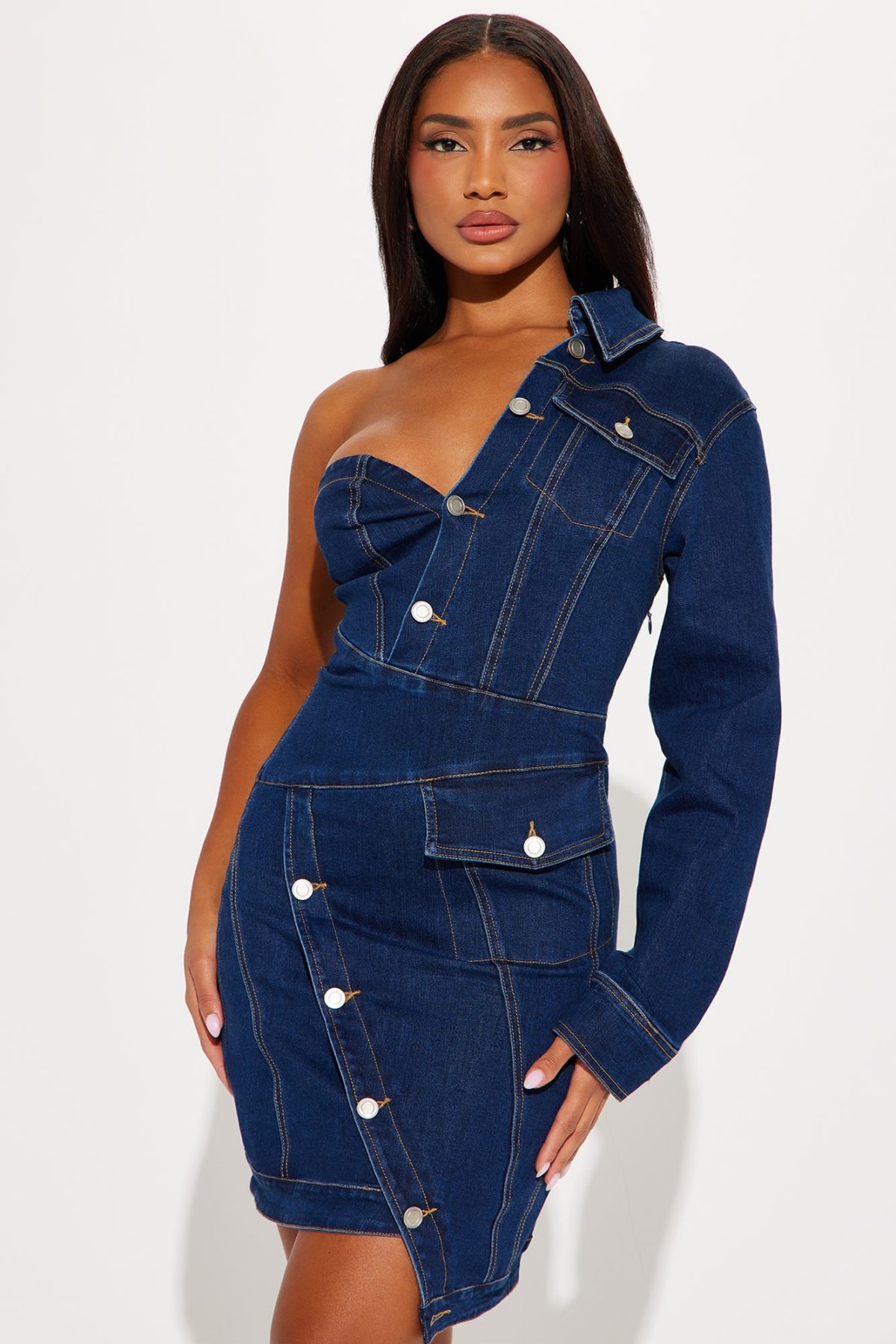 There She Goes Denim Mini Dress - Dark Wash