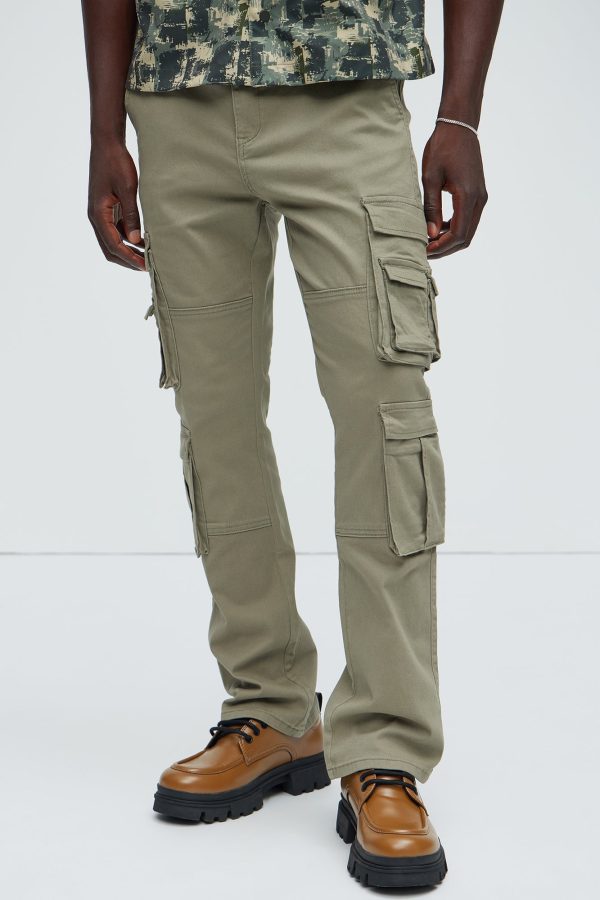 Landon Stacked Skinny Flare Cargo Pants - Olive