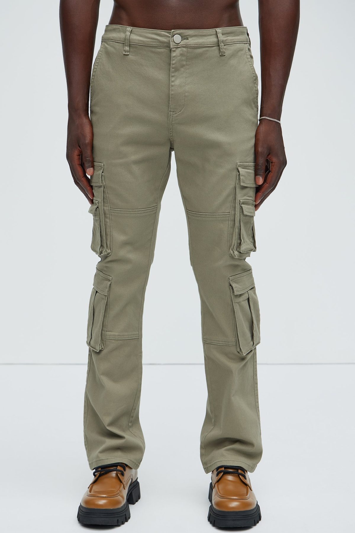 Landon Stacked Skinny Flare Cargo Pants - Olive