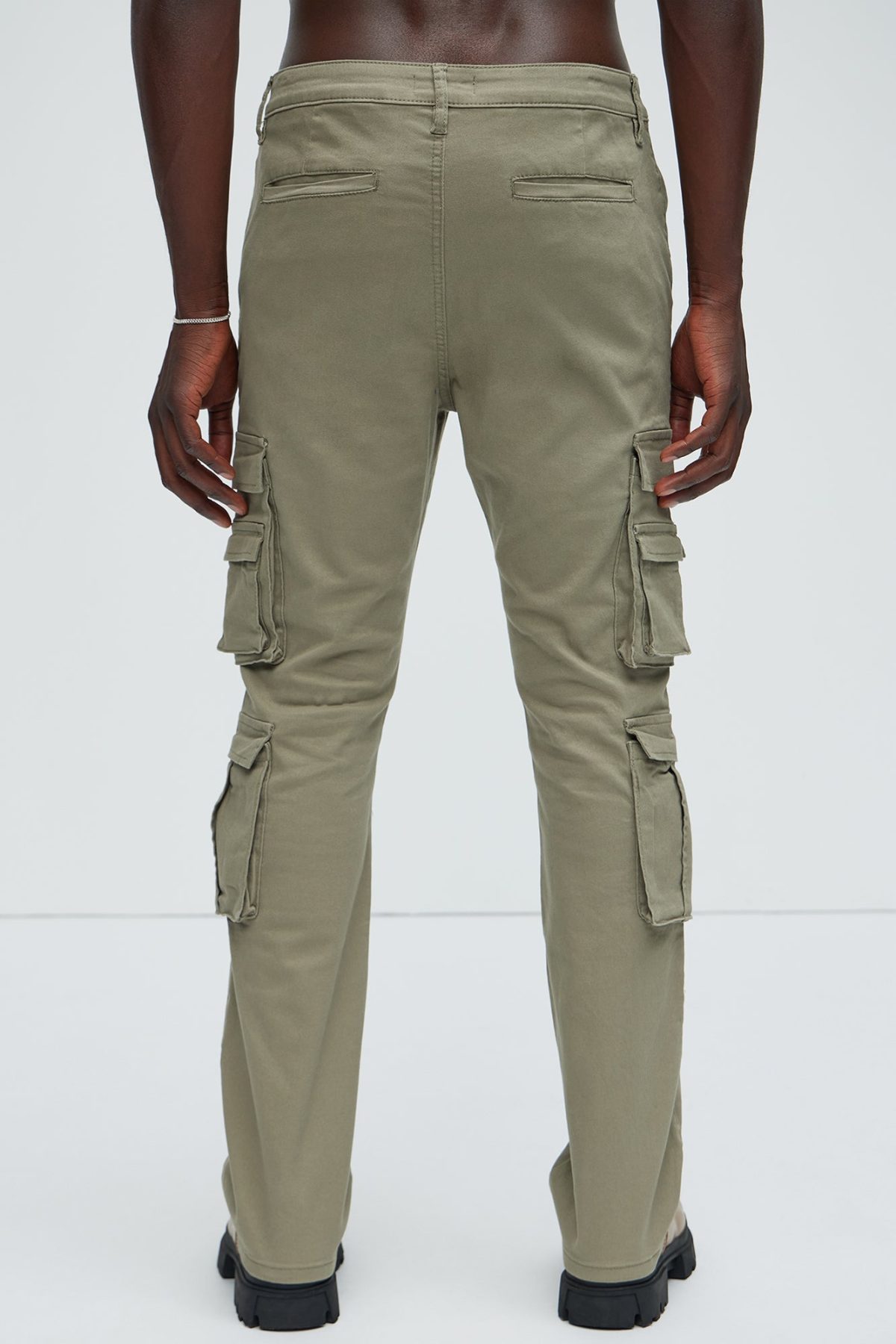 Landon Stacked Skinny Flare Cargo Pants - Olive