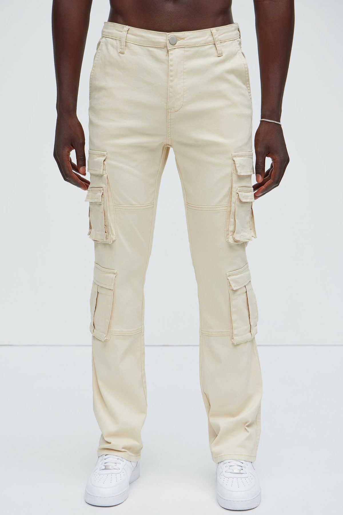 Landon Stacked Skinny Flare Cargo Pants - Cream