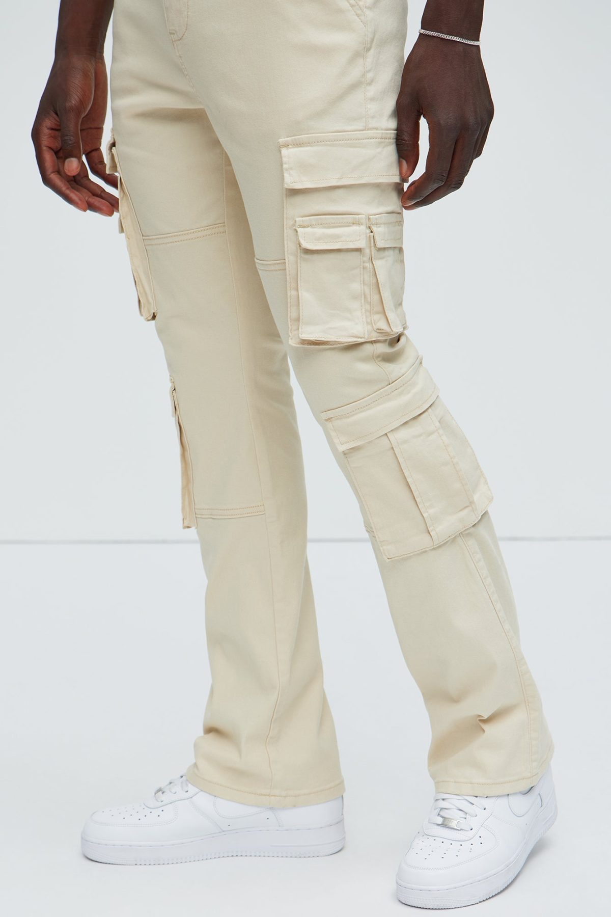 Landon Stacked Skinny Flare Cargo Pants - Cream