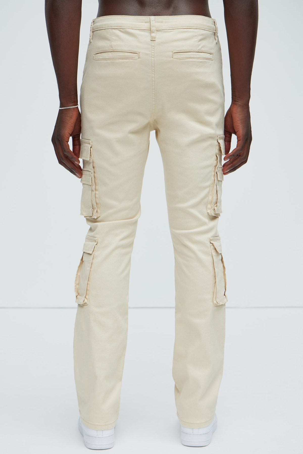 Landon Stacked Skinny Flare Cargo Pants - Cream