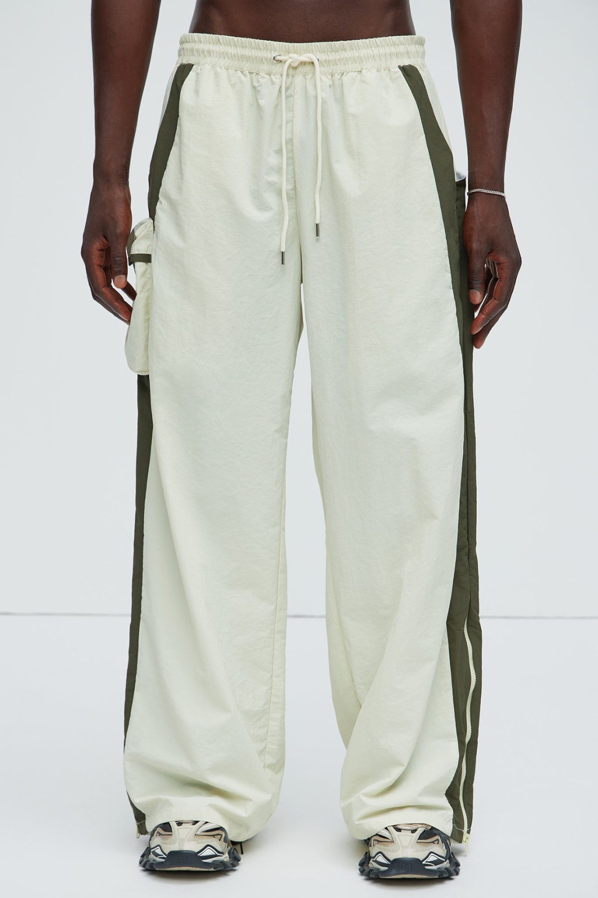 Side With Me Zipper Nylon Pants - White/combo