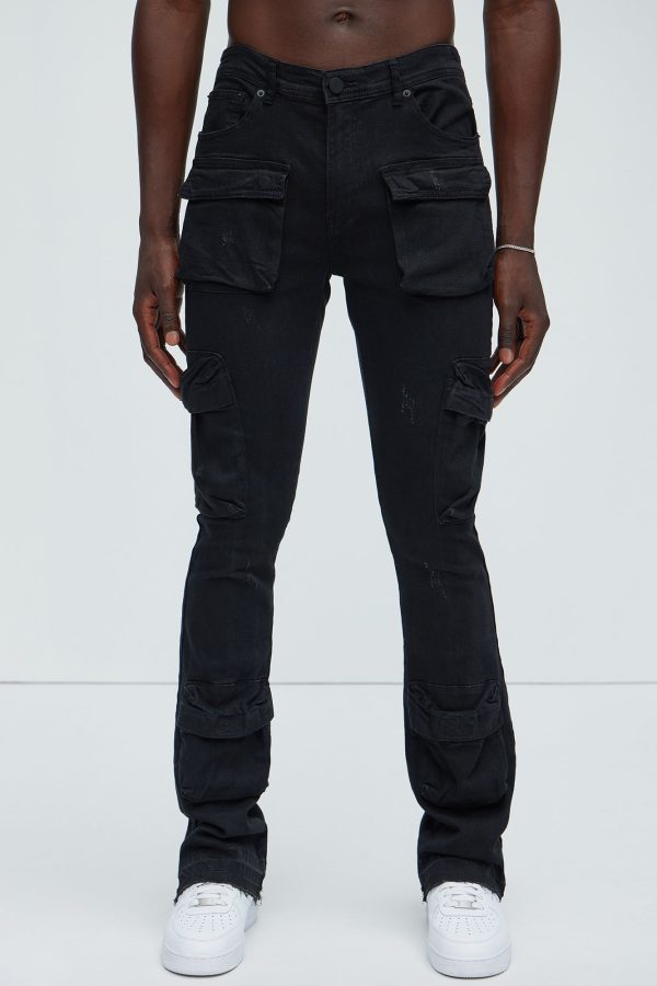 Pick Me Up Cargo Skinny Flare Jeans - Black