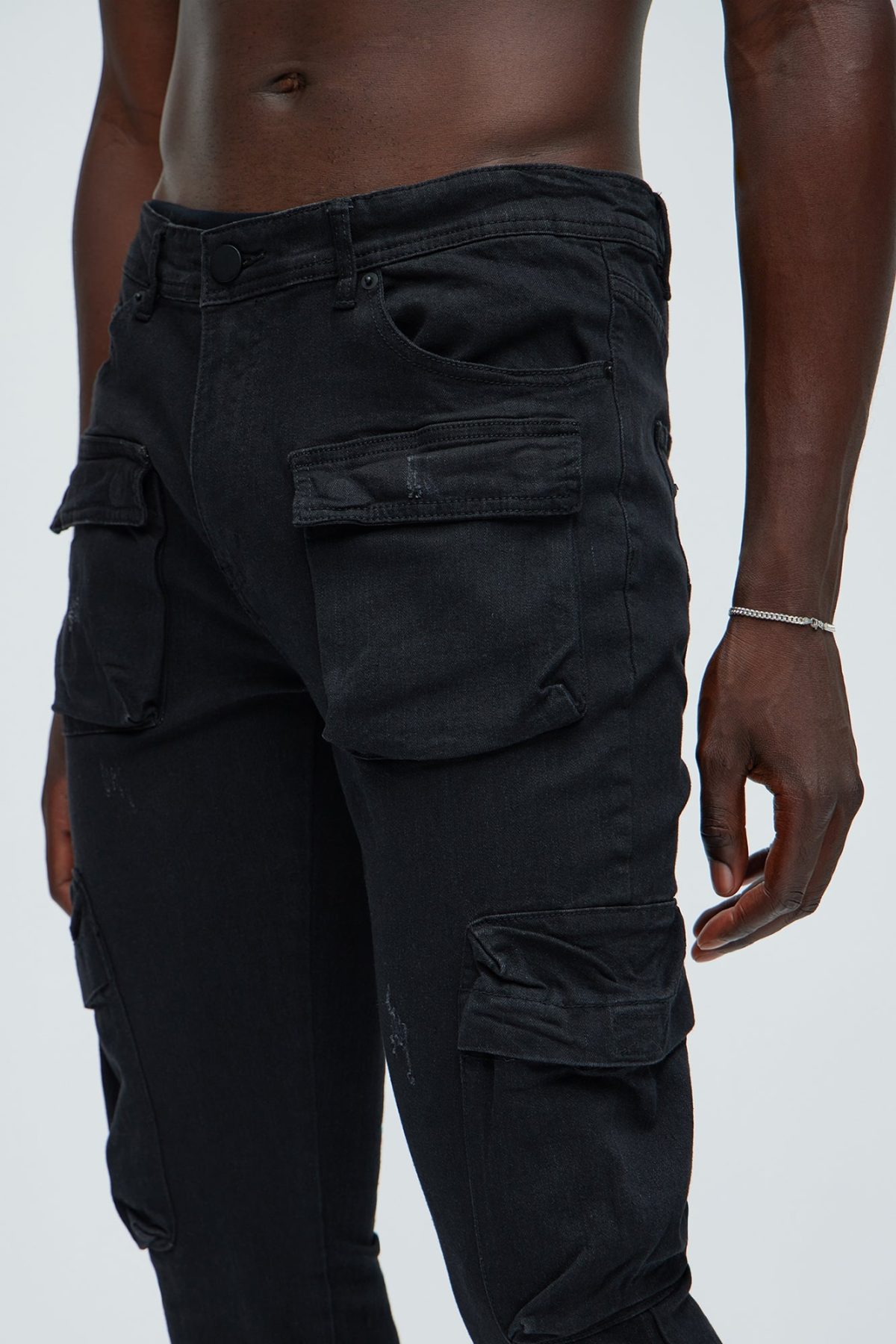 Pick Me Up Cargo Skinny Flare Jeans - Black