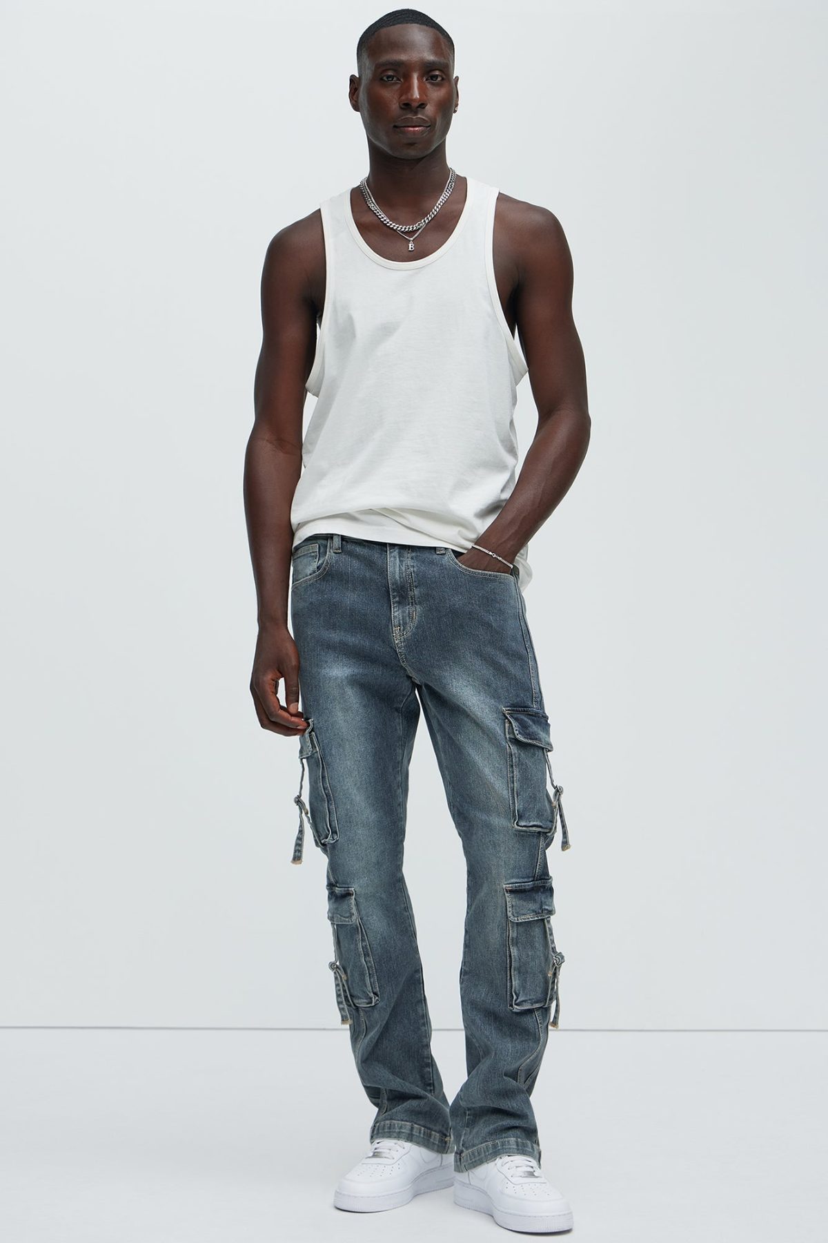 Patrick Stacked Skinny Flare Cargo Jeans - Dark Wash