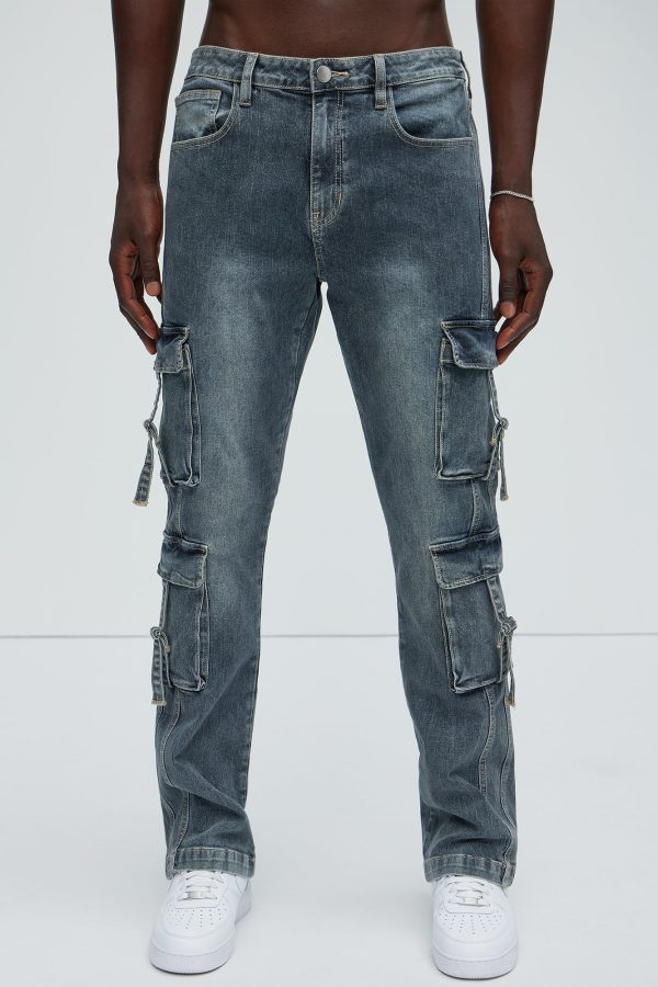 Patrick Stacked Skinny Flare Cargo Jeans - Dark Wash