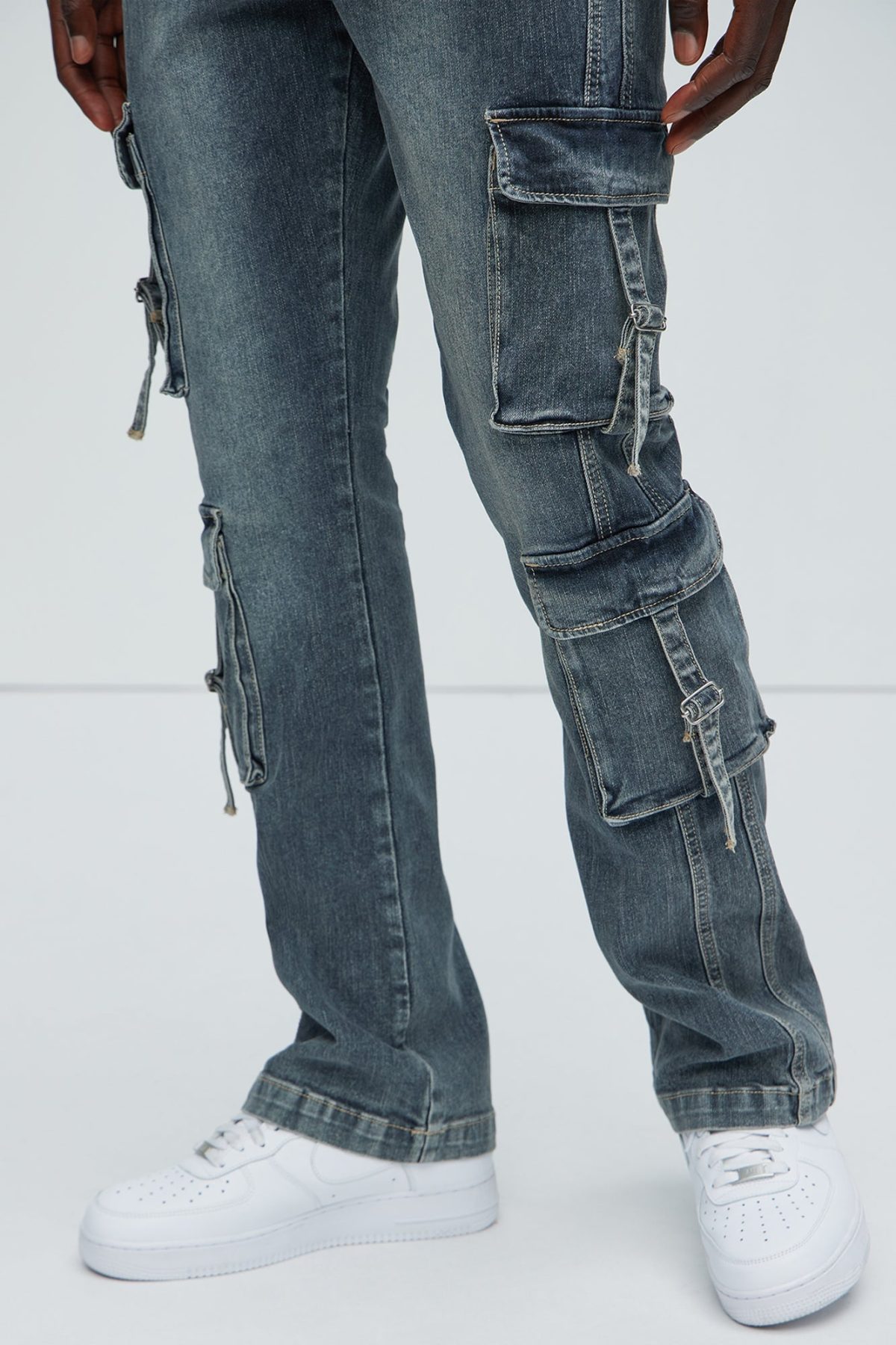 Patrick Stacked Skinny Flare Cargo Jeans - Dark Wash