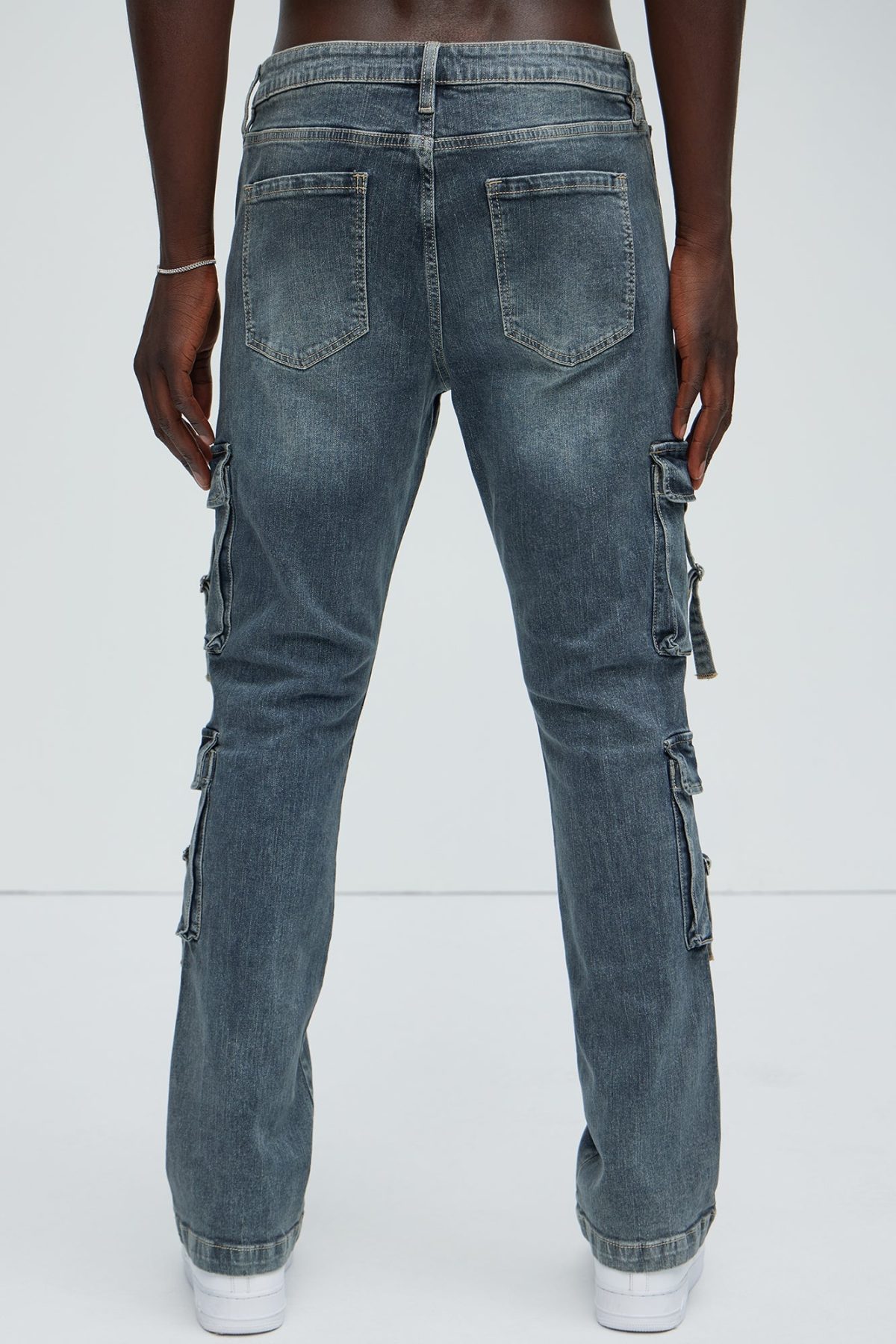 Patrick Stacked Skinny Flare Cargo Jeans - Dark Wash