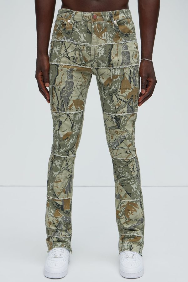 Go Out Frayed Stacked Skinny Flare Pants - Camouflage