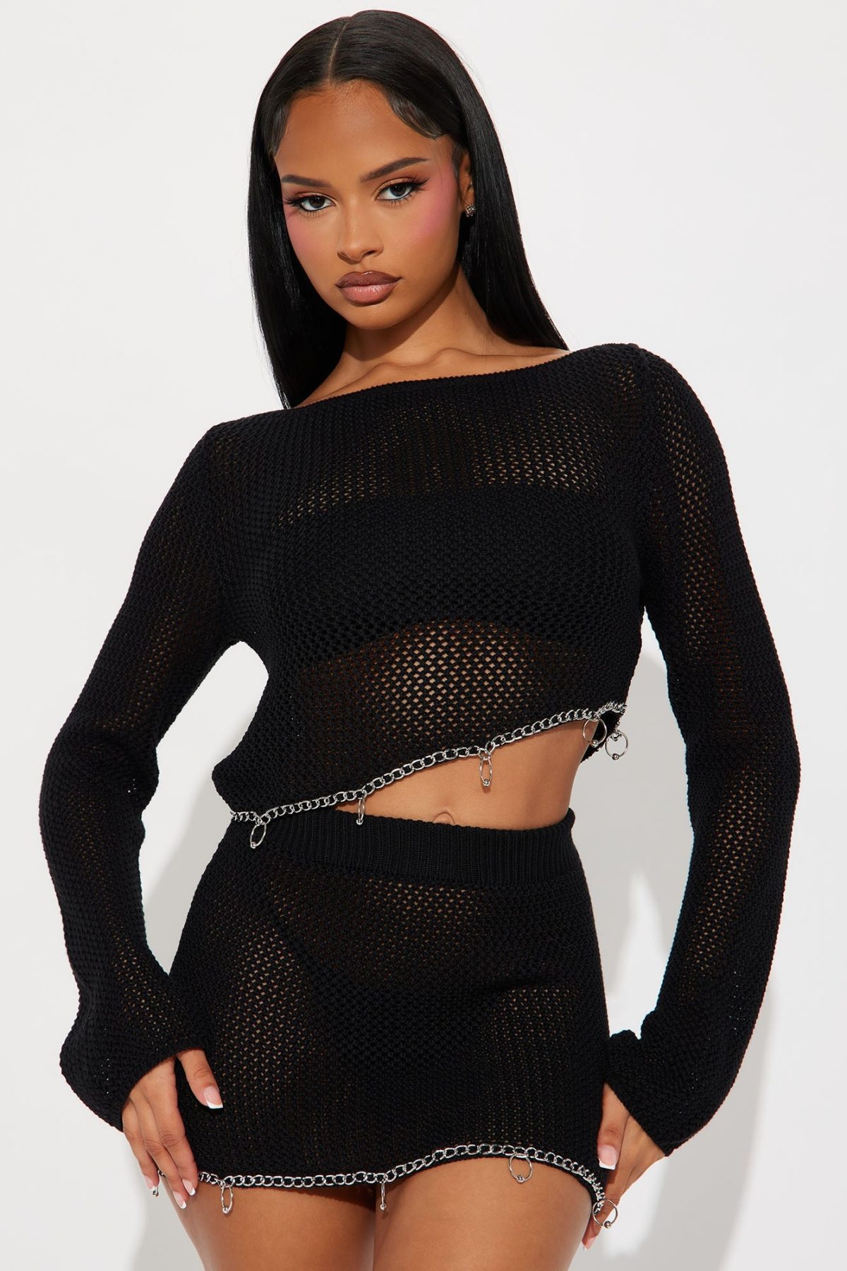 Lola Crochet Chain Skirt Set - Black