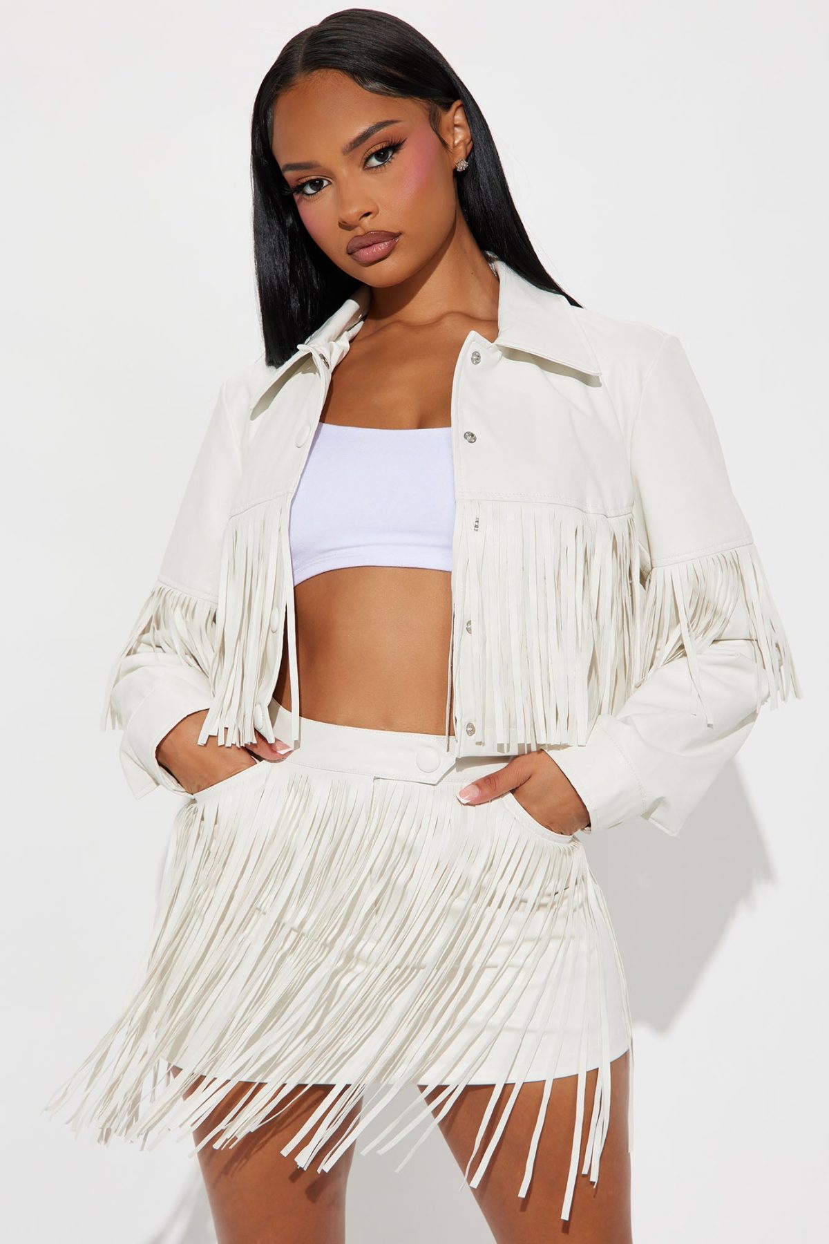 Queen of The Rodeo Fringe Skirt Set - Off White