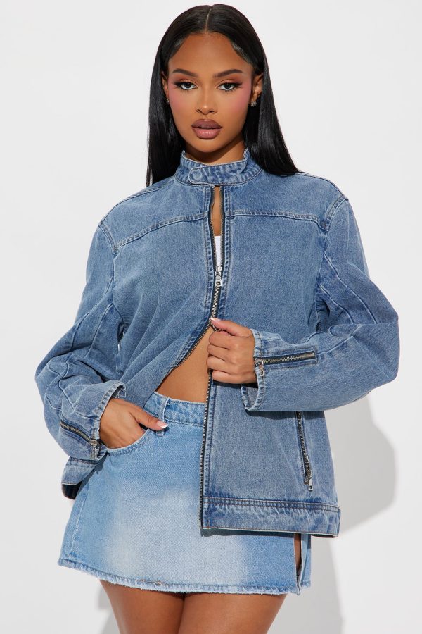 Got It Bad Denim Bomber Jacket - Medium Wash