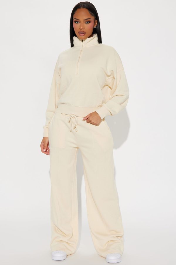 Lazy Days Washed Fleece Pant Set - Cream