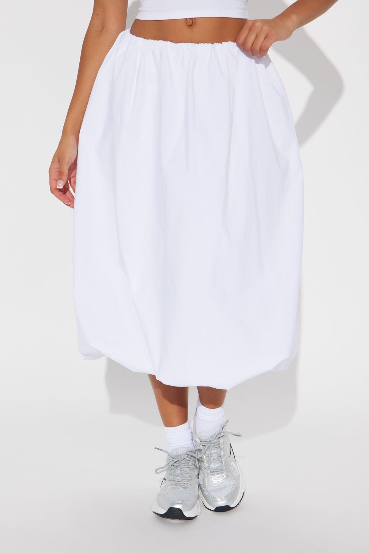 Darla Poplin Bubble Midi Skirt - White