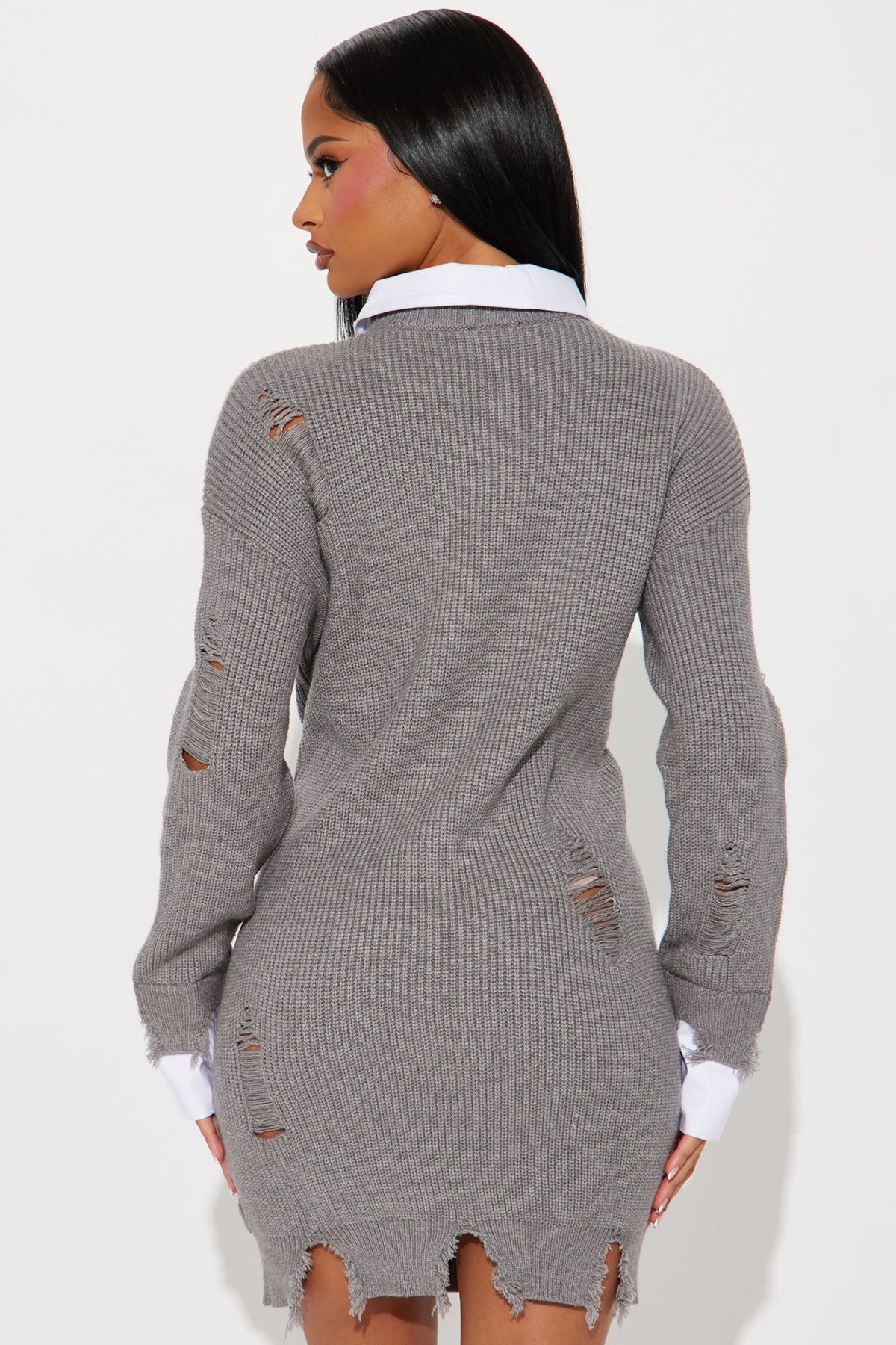 Kendra Collared Sweater Mini Dress - Grey