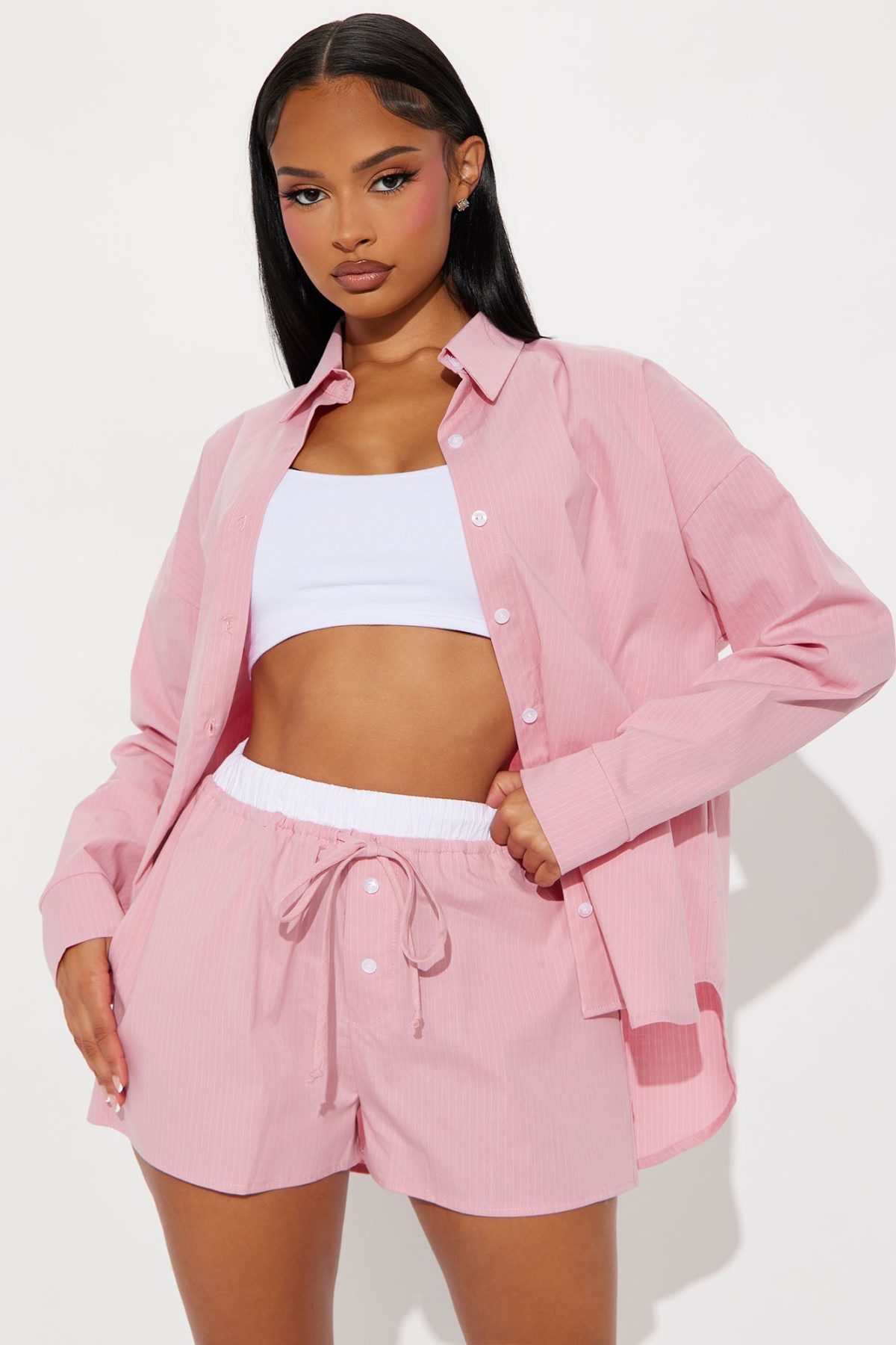 Jasmin Striped Boxer Short Set - Rose/Combo